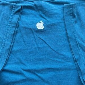 Vintage Blue Apple Logo Graphic Tee Shirt 90s Tech Streetwear Boxy Fit
